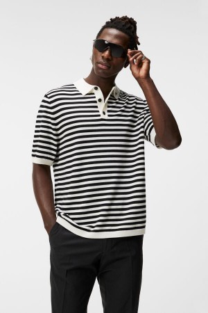 Black Jlindeberg Darrell Stripe Loose Polo | SN-JL574686