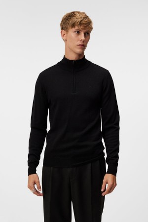 Black Jlindeberg Kiyan Quarter Zip Sweater | SN-JL574916