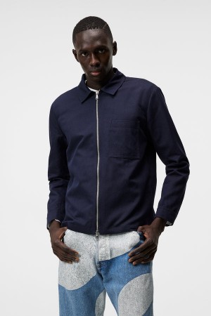 JL Navy Jlindeberg Jason Cotton Linen Overshirt | SN-JL575011