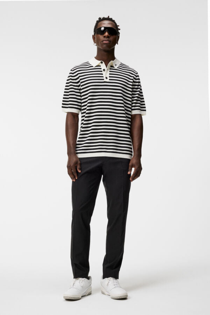 Black Jlindeberg Darrell Stripe Loose Polo | SN-JL574686