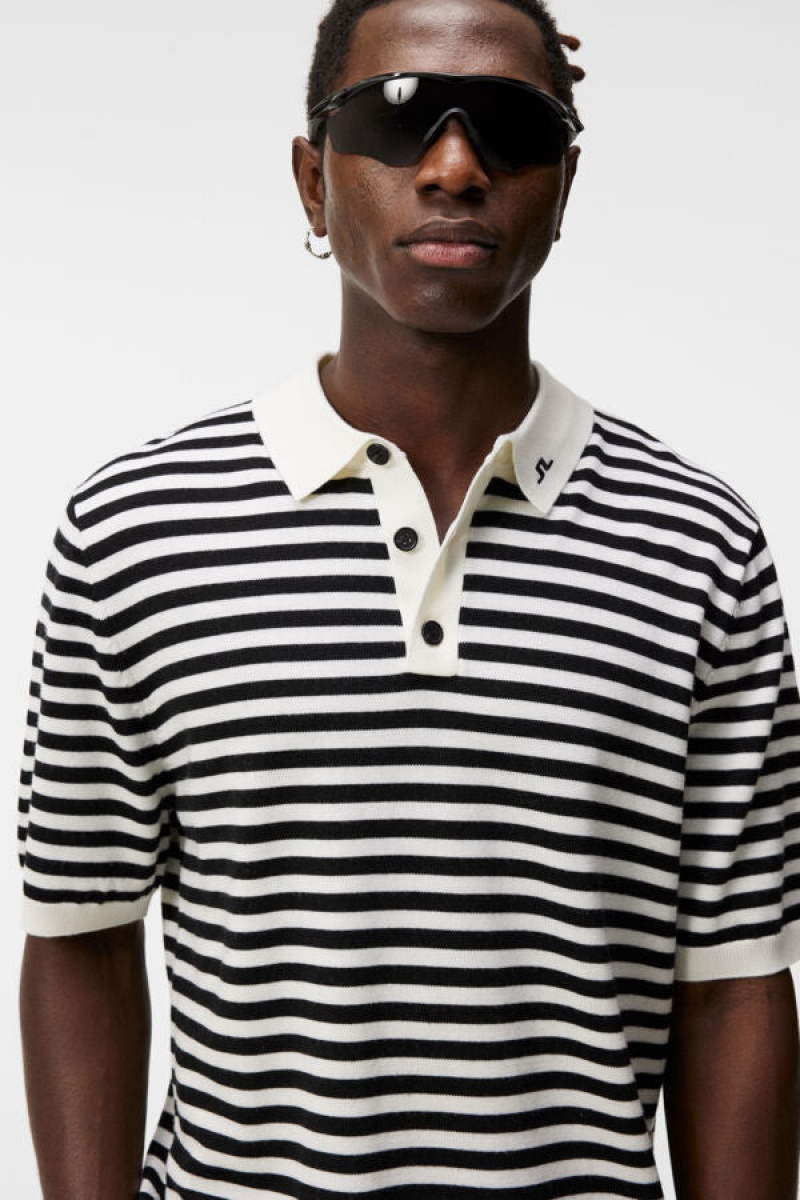 Black Jlindeberg Darrell Stripe Loose Polo | SN-JL574686