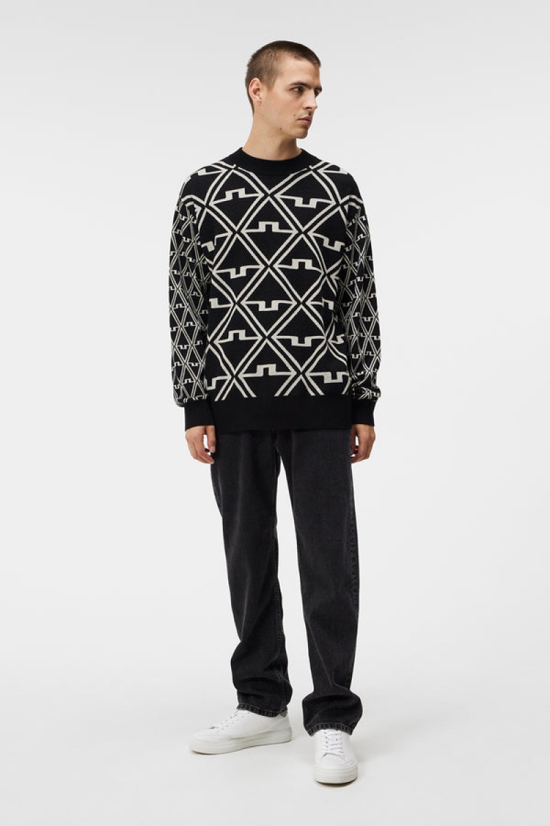 Black Jlindeberg Isaac Jacquard Knitted Sweater | SN-JL574676