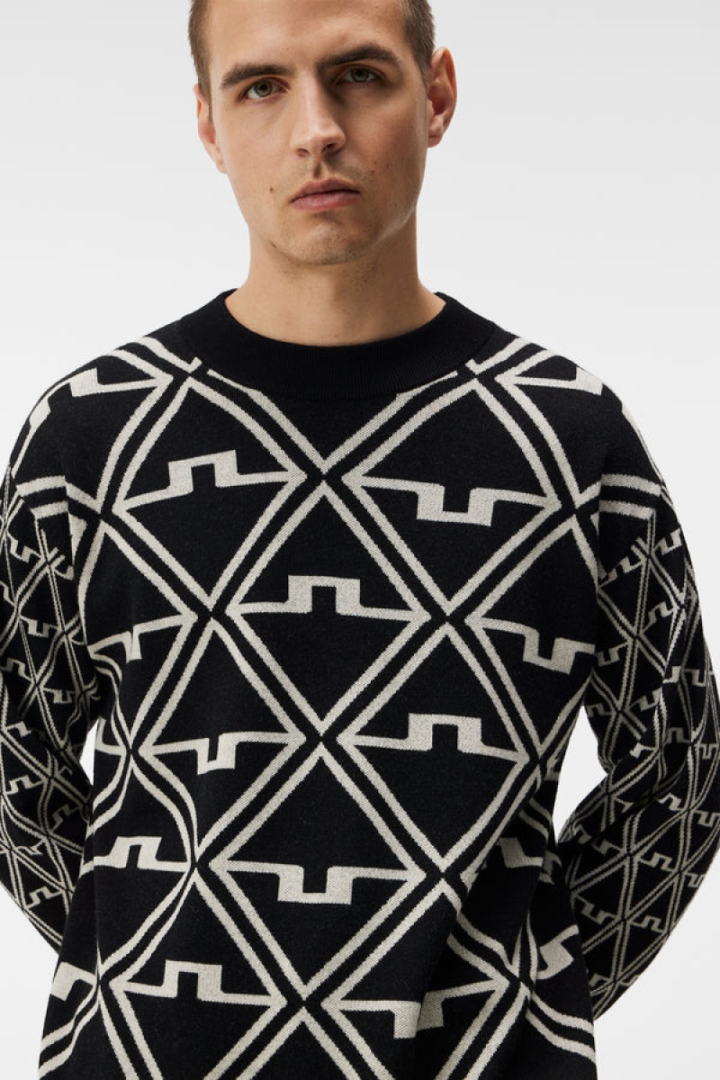 Black Jlindeberg Isaac Jacquard Knitted Sweater | SN-JL574676