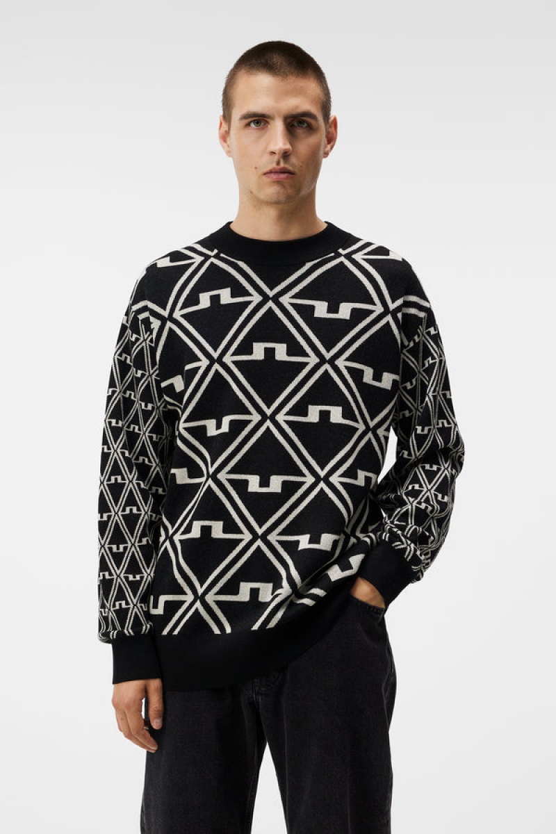 Black Jlindeberg Isaac Jacquard Knitted Sweater | SN-JL574676