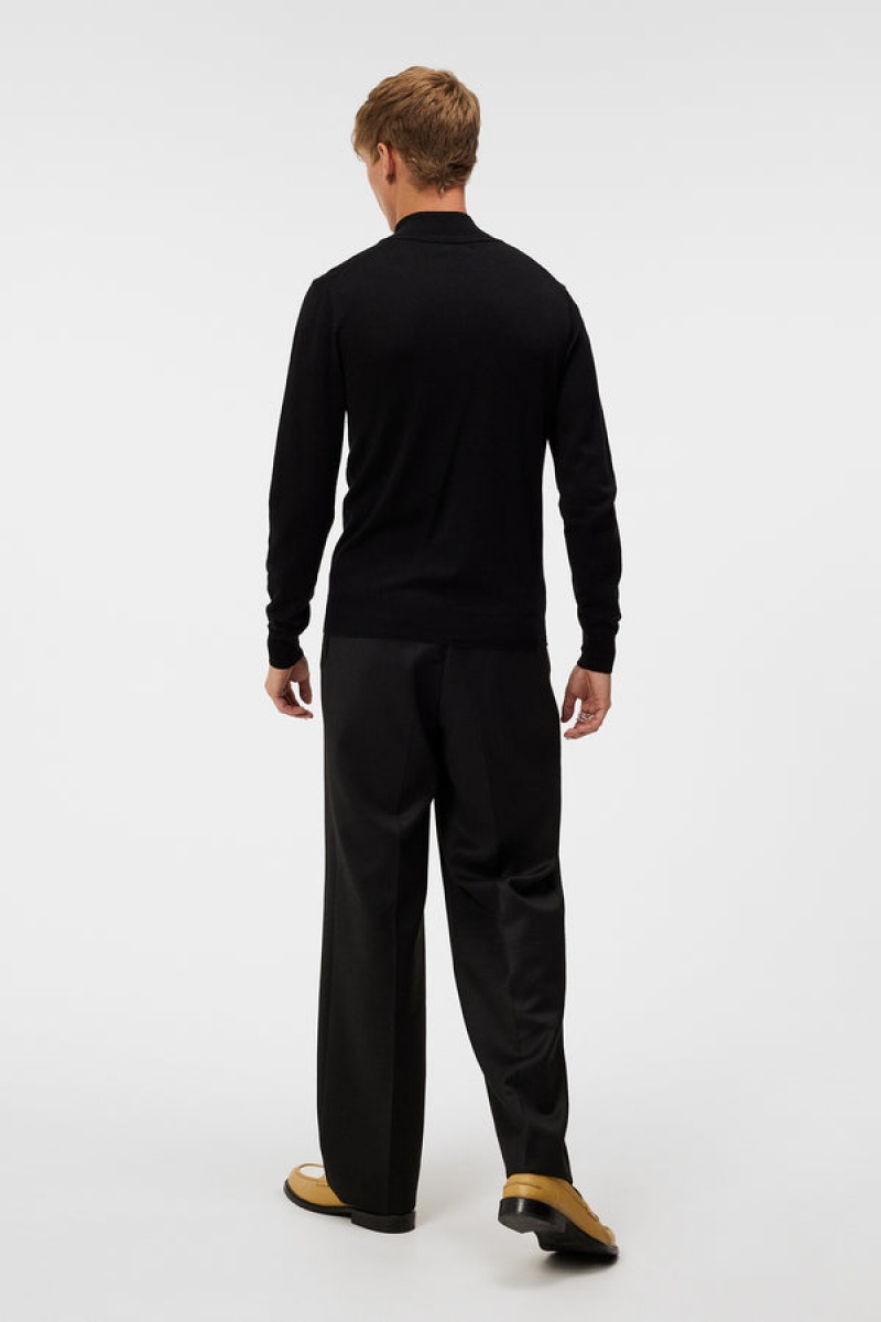 Black Jlindeberg Kiyan Quarter Zip Sweater | SN-JL574916