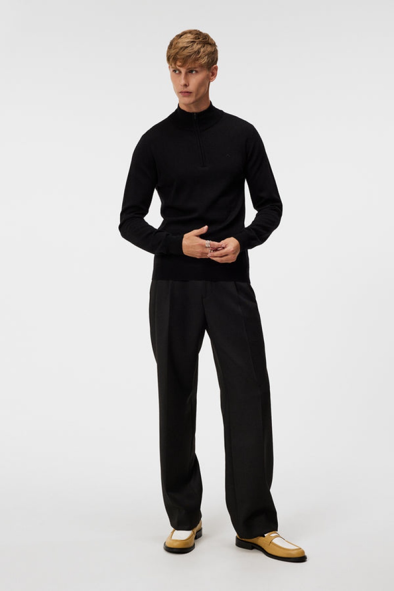 Black Jlindeberg Kiyan Quarter Zip Sweater | SN-JL574916