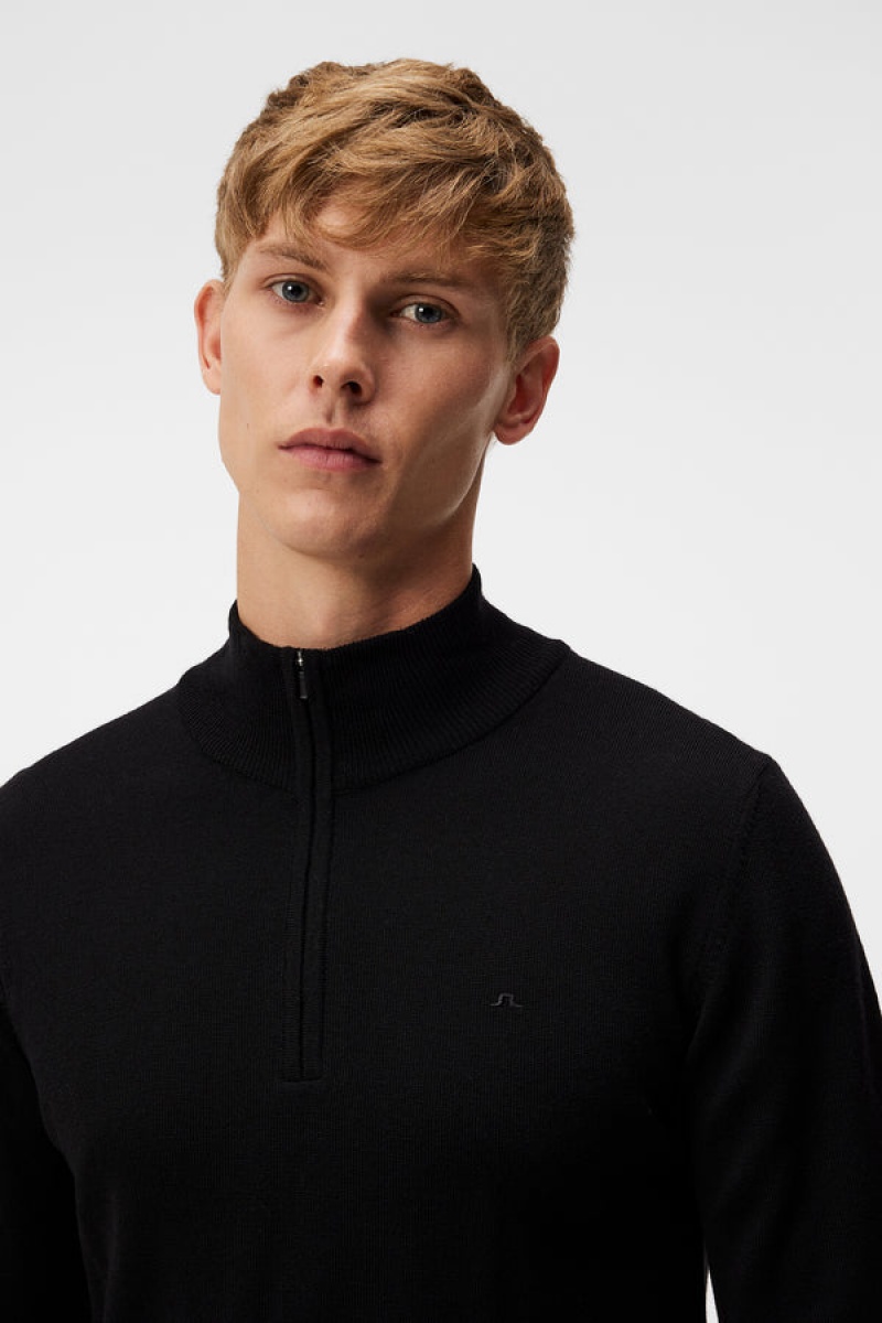 Black Jlindeberg Kiyan Quarter Zip Sweater | SN-JL574916