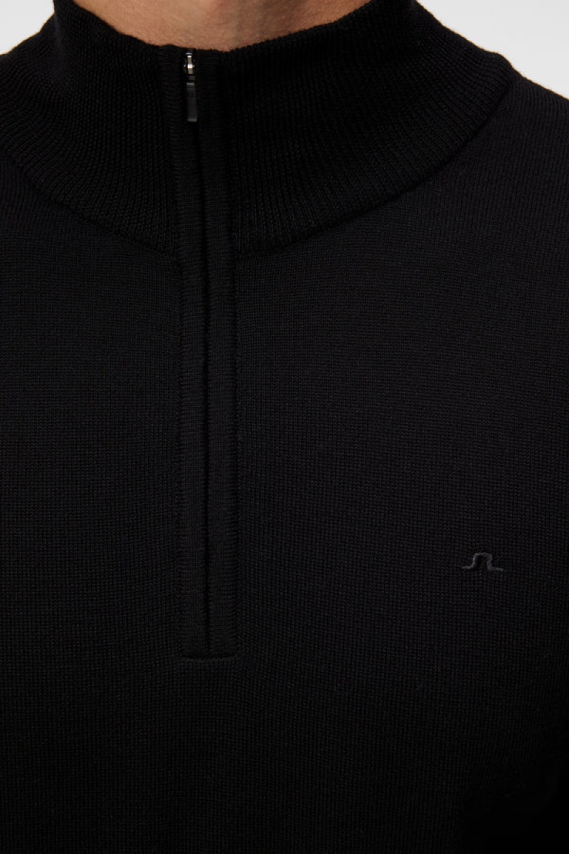 Black Jlindeberg Kiyan Quarter Zip Sweater | SN-JL574916