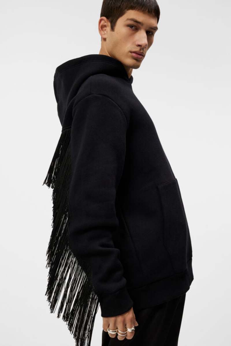 Black Jlindeberg Prospector Fringed Hoodie | SN-JL574909