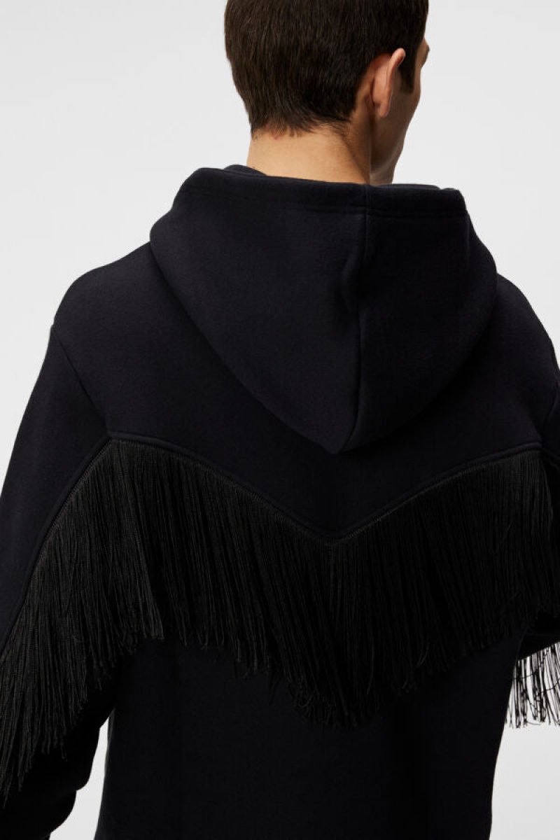 Black Jlindeberg Prospector Fringed Hoodie | SN-JL574909