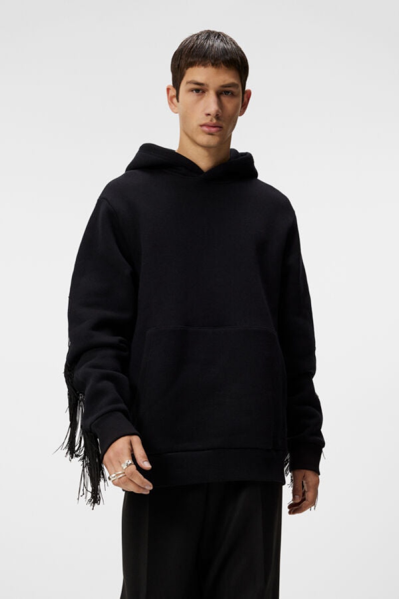 Black Jlindeberg Prospector Fringed Hoodie | SN-JL574909