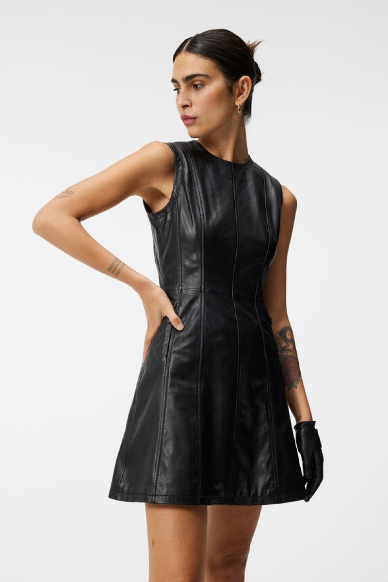 Black Jlindeberg Ruby Leather Dress | SN-JL575243