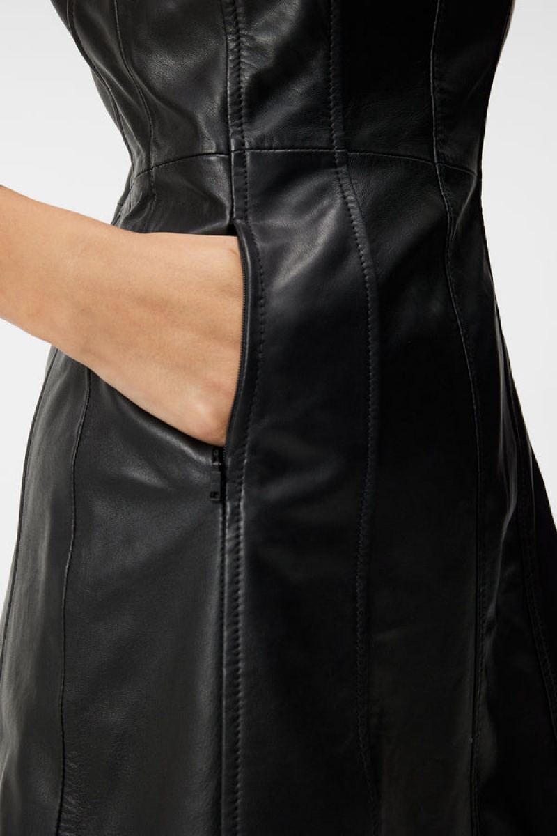 Black Jlindeberg Ruby Leather Dress | SN-JL575243