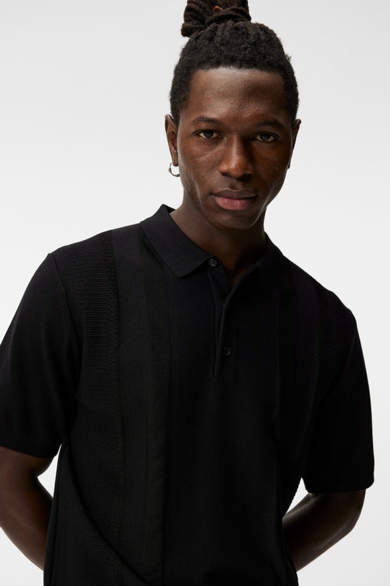 Black Jlindeberg Ryce Texture Blocking Polo | SN-JL574918