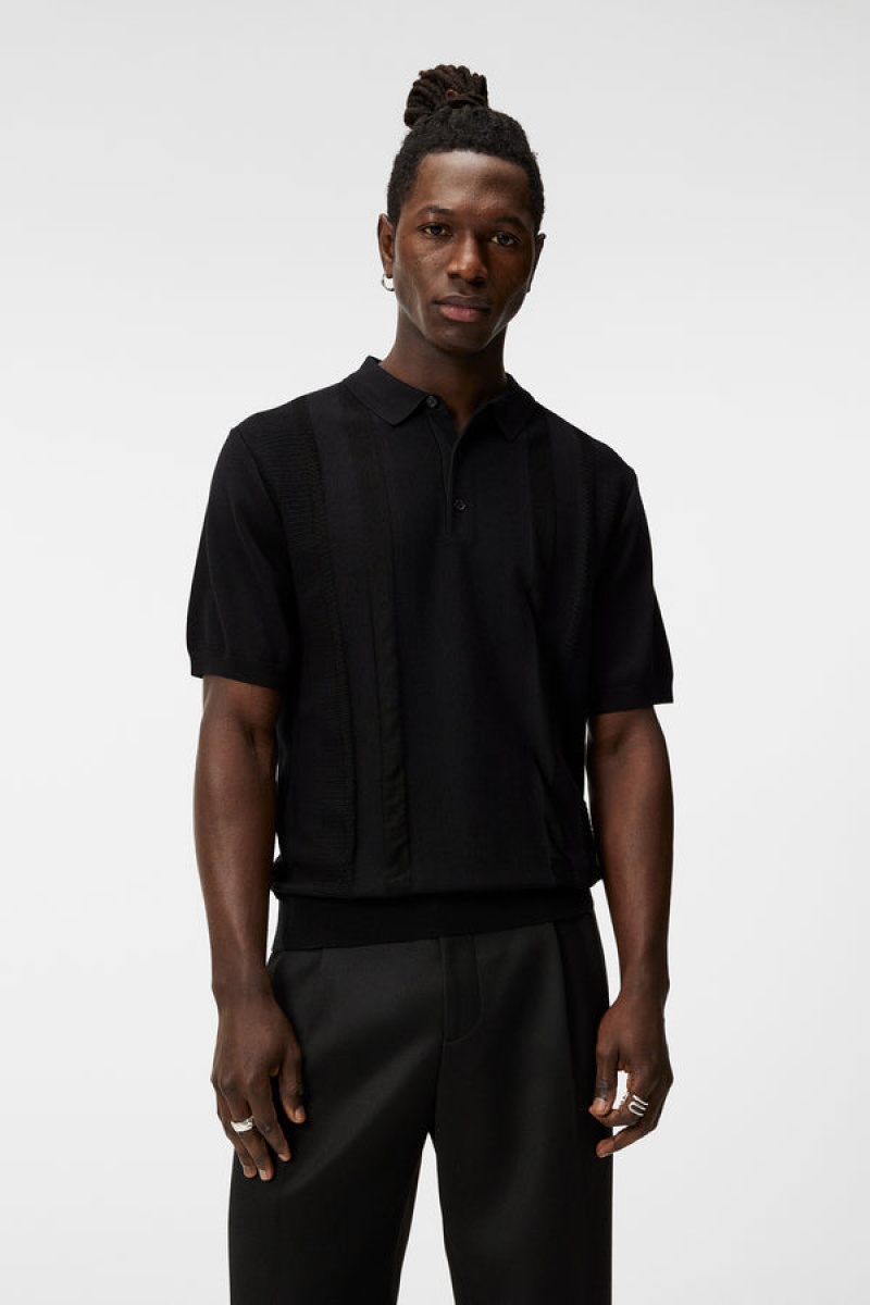 Black Jlindeberg Ryce Texture Blocking Polo | SN-JL574918