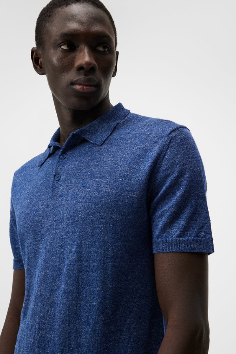 Blue Quartz Jlindeberg Ridge Linen Blend Polo | SN-JL574881