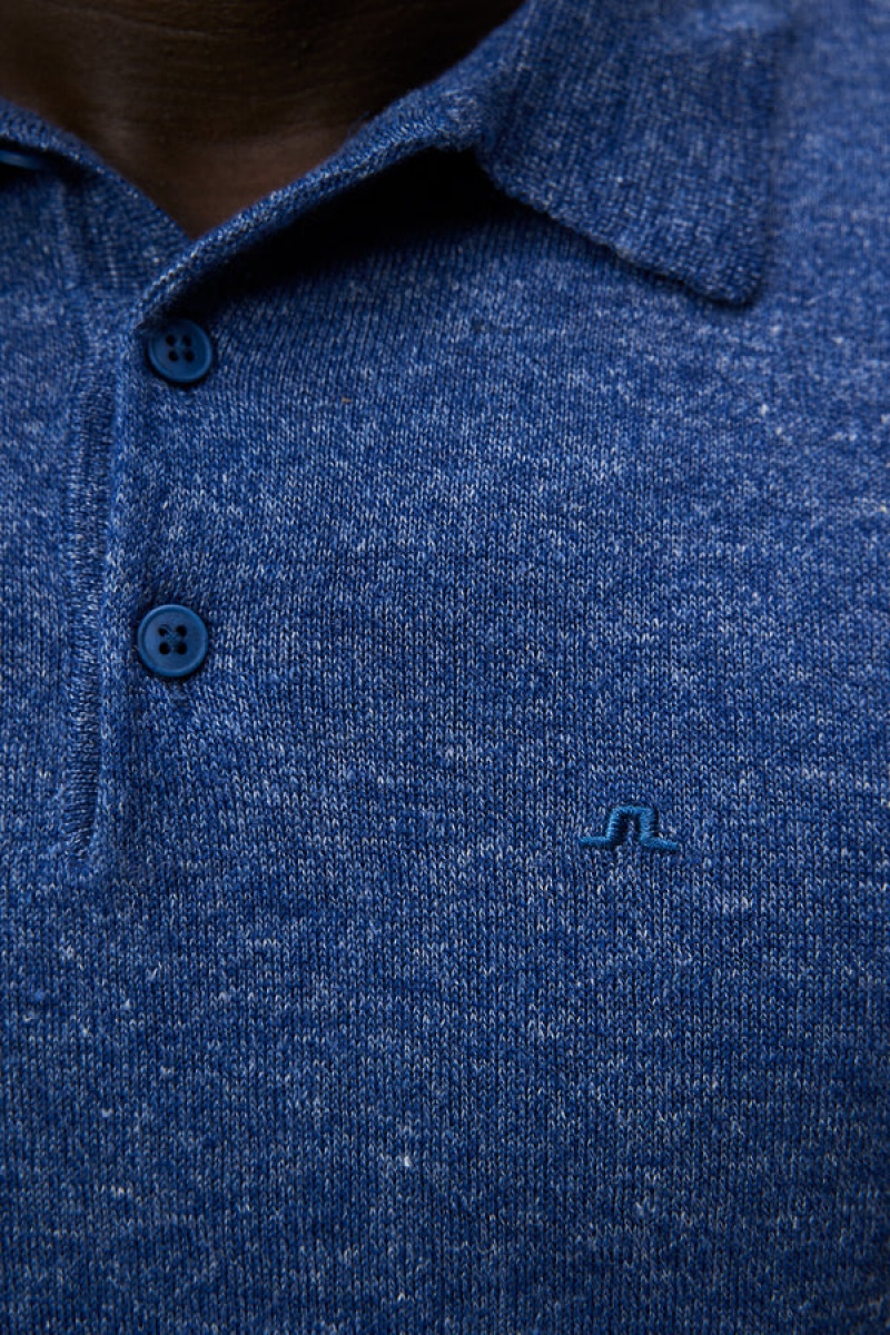 Blue Quartz Jlindeberg Ridge Linen Blend Polo | SN-JL574881