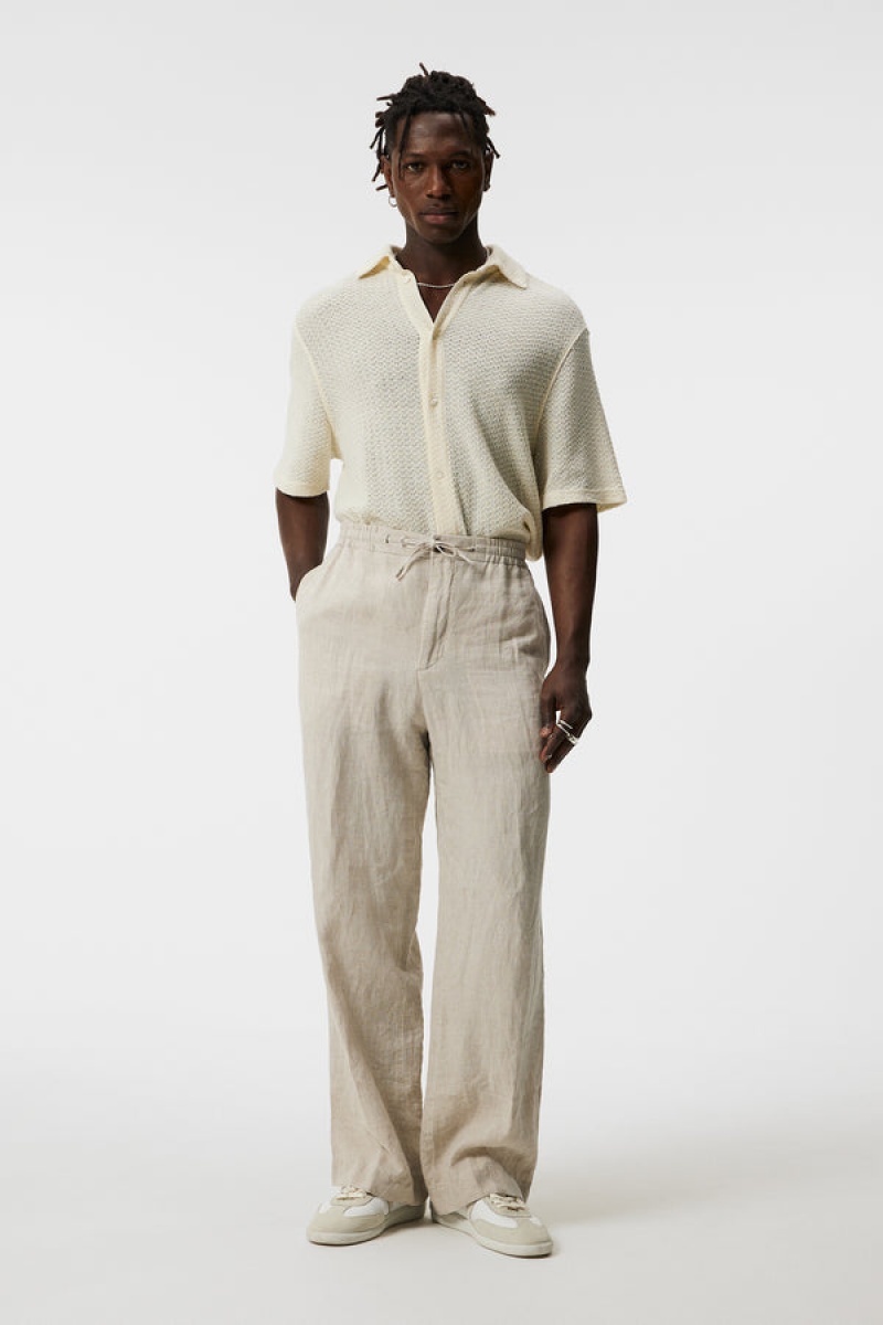 Cloud White Jlindeberg Noah Wide Linen Pants | SN-JL574953