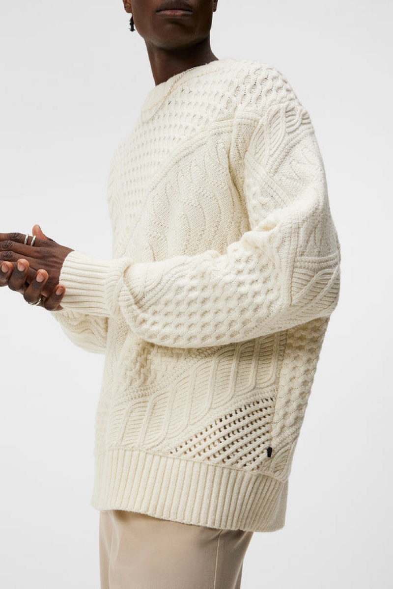 Cloud White Jlindeberg Savio Cable Knit Mock Neck Sweater | SN-JL574906