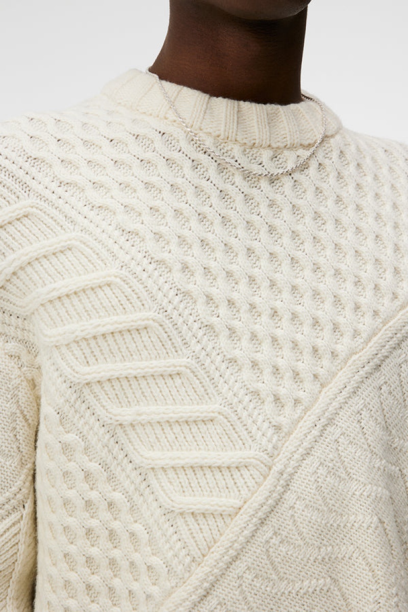 Cloud White Jlindeberg Savio Cable Knit Mock Neck Sweater | SN-JL574906