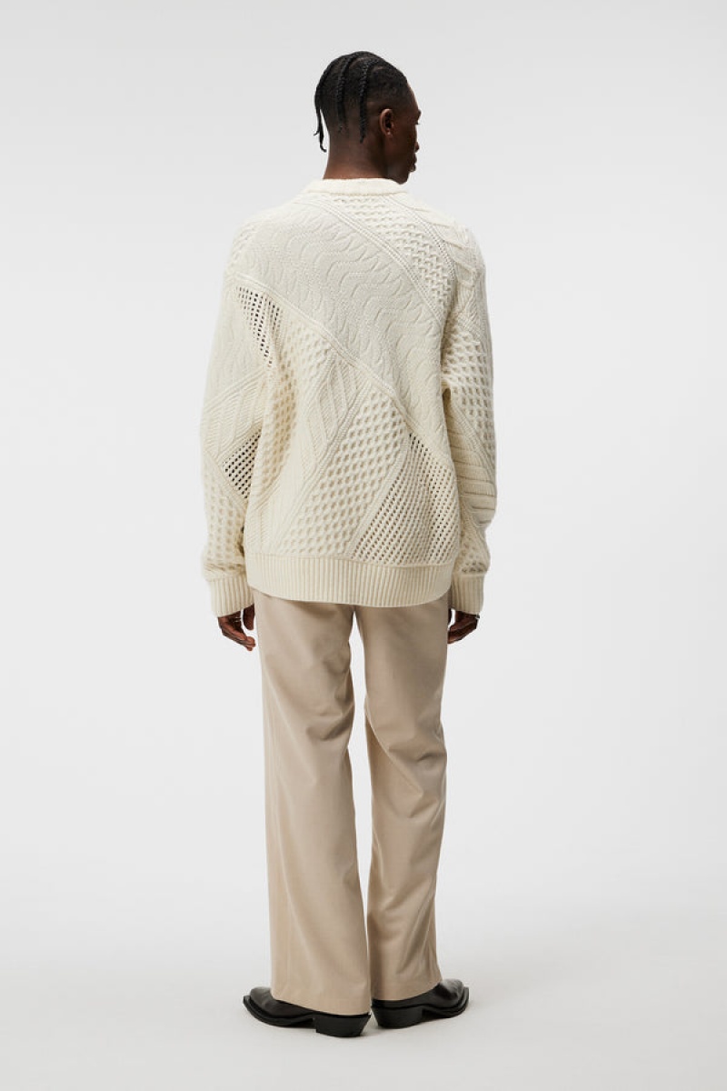 Cloud White Jlindeberg Savio Cable Knit Mock Neck Sweater | SN-JL574906