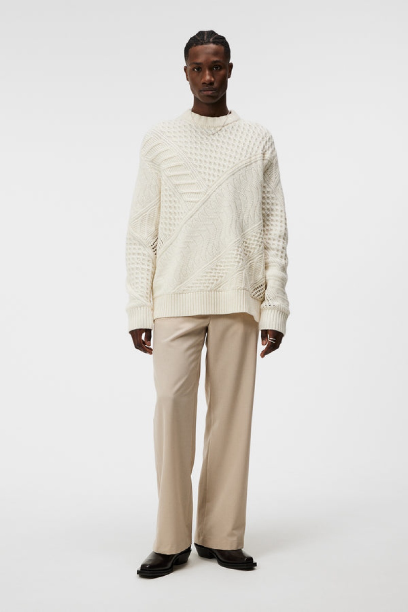 Cloud White Jlindeberg Savio Cable Knit Mock Neck Sweater | SN-JL574906