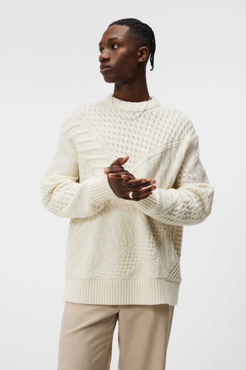 Cloud White Jlindeberg Savio Cable Knit Mock Neck Sweater | SN-JL574906