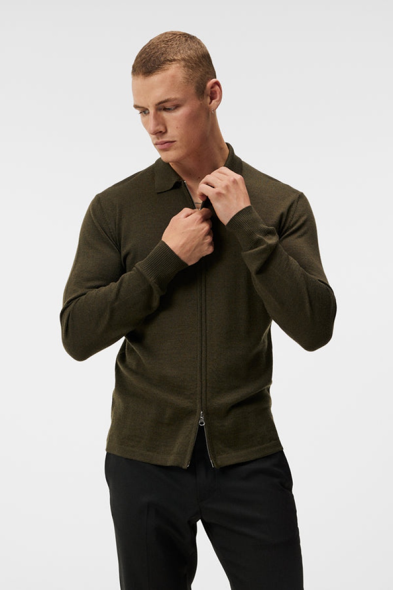 Forest Green Jlindeberg Nyle Merino Zip Cardigan | SN-JL574891