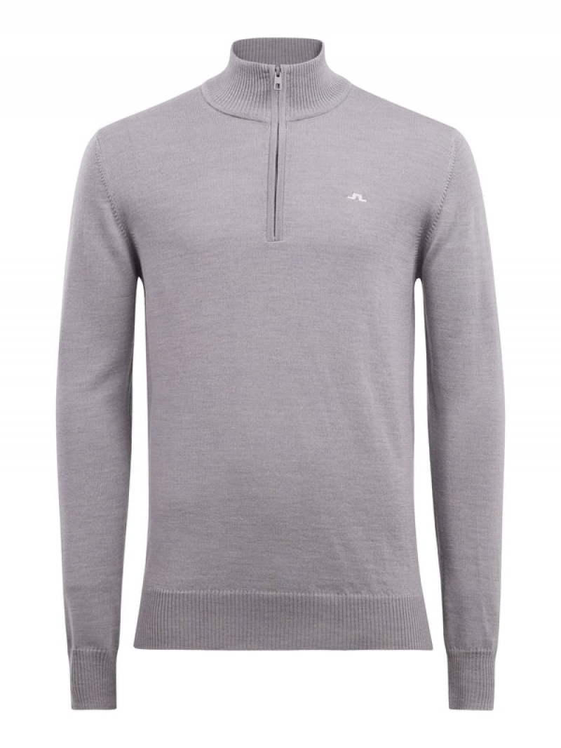 Grey Melange Jlindeberg Kian Zipped Golf Sweater | SN-JL574592