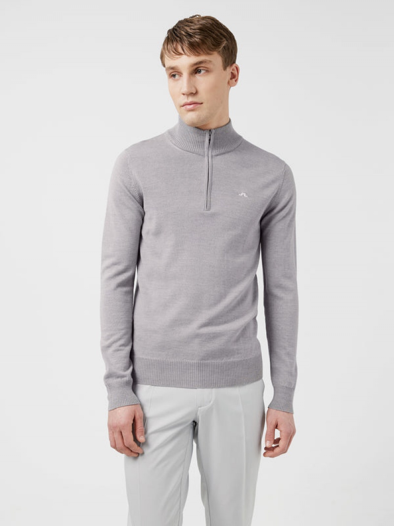 Grey Melange Jlindeberg Kian Zipped Golf Sweater | SN-JL574592