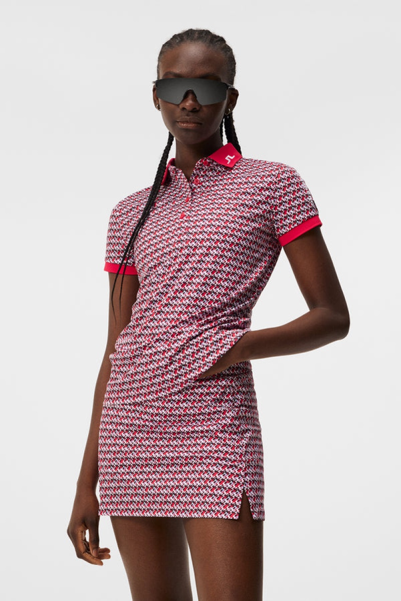 JL Micro Bridge Rose Red Jlindeberg Tour Tech Print Polo | SN-JL575142