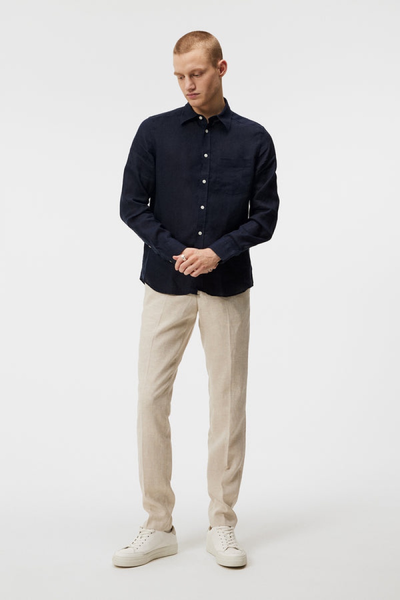 JL Navy Jlindeberg Clean Linen Slim Shirt | SN-JL574972