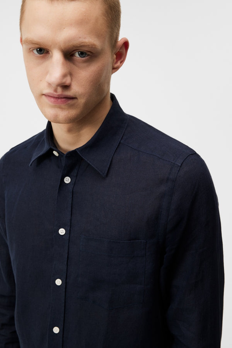 JL Navy Jlindeberg Clean Linen Slim Shirt | SN-JL574972