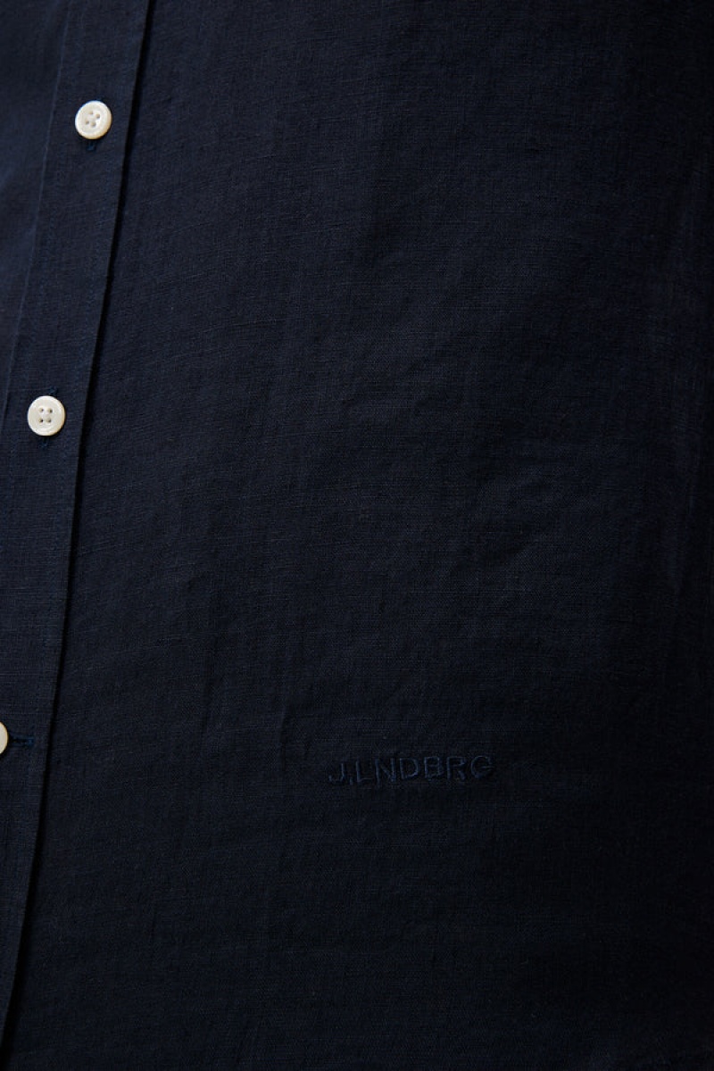 JL Navy Jlindeberg Clean Linen Slim Shirt | SN-JL574972