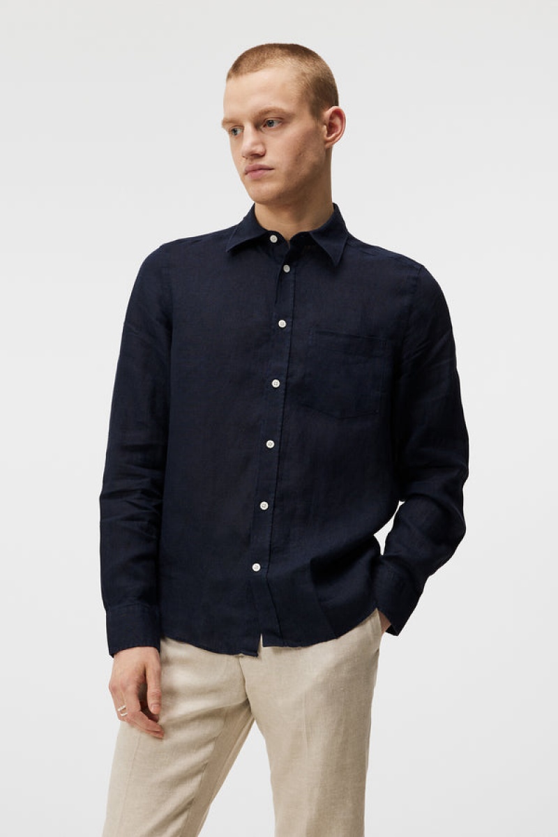 JL Navy Jlindeberg Clean Linen Slim Shirt | SN-JL574972