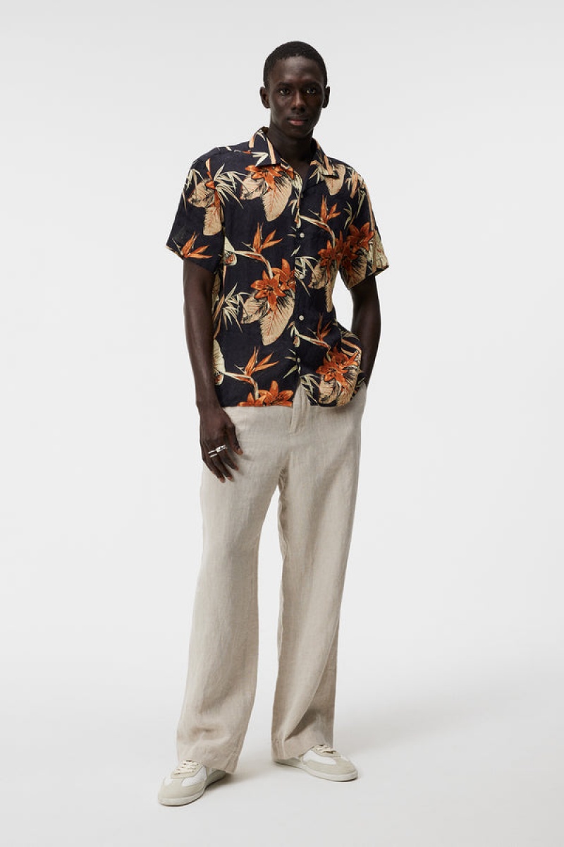 JL Navy Jlindeberg Elio Tropical Print Shirt | SN-JL574982