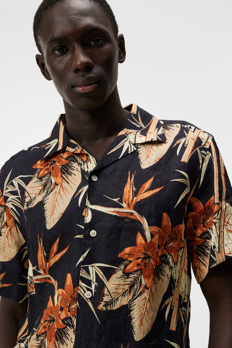 JL Navy Jlindeberg Elio Tropical Print Shirt | SN-JL574982