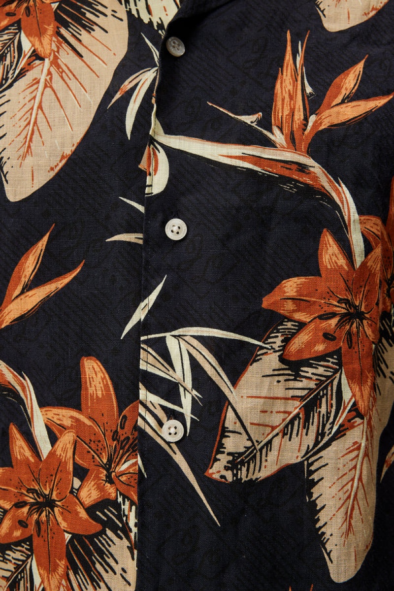 JL Navy Jlindeberg Elio Tropical Print Shirt | SN-JL574982