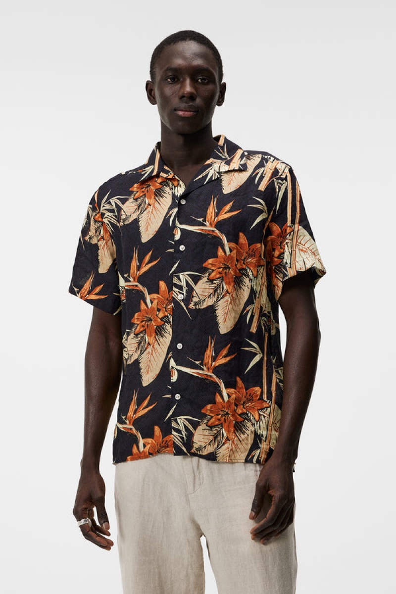 JL Navy Jlindeberg Elio Tropical Print Shirt | SN-JL574982