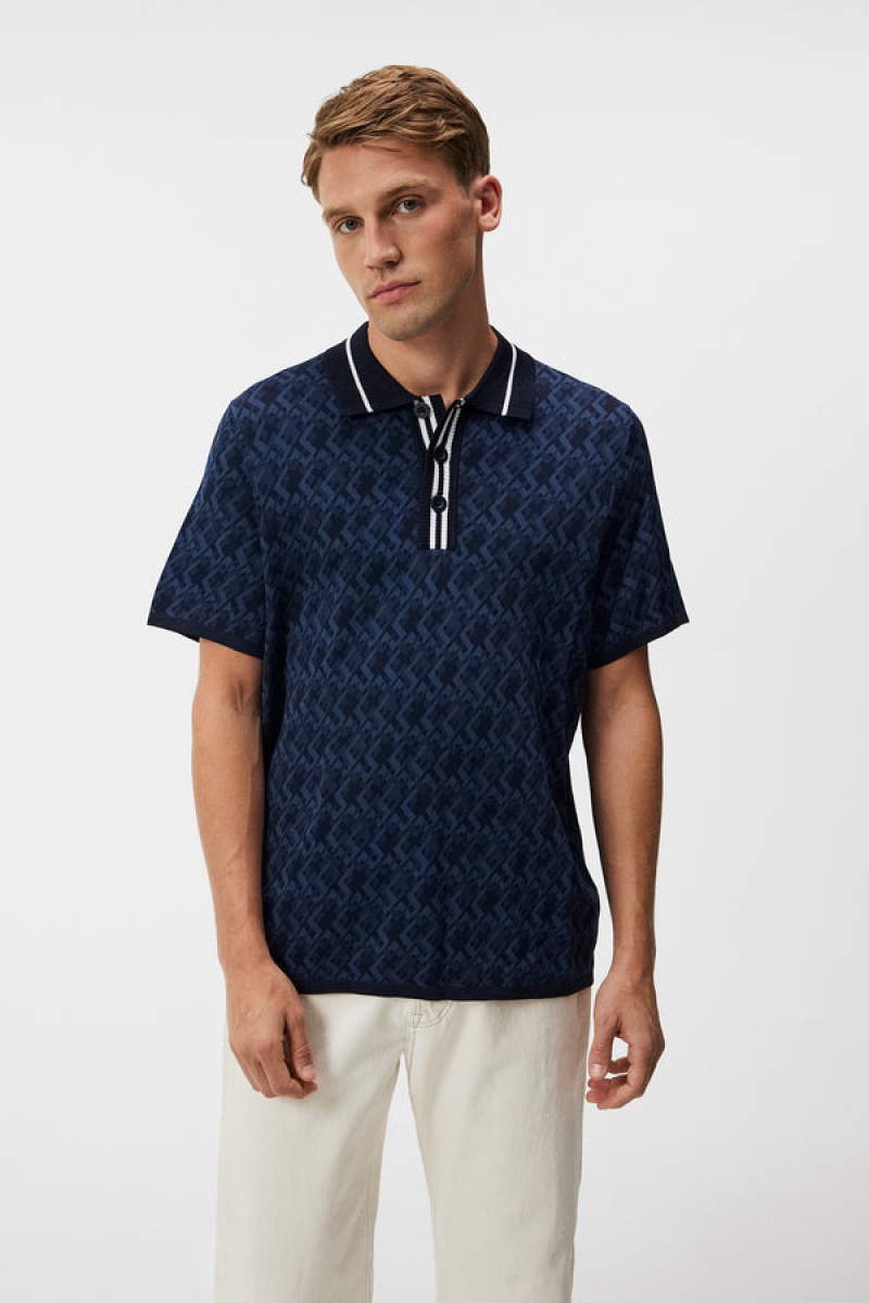 JL Navy Melange Jlindeberg Nate Knitted Shirt | SN-JL574672