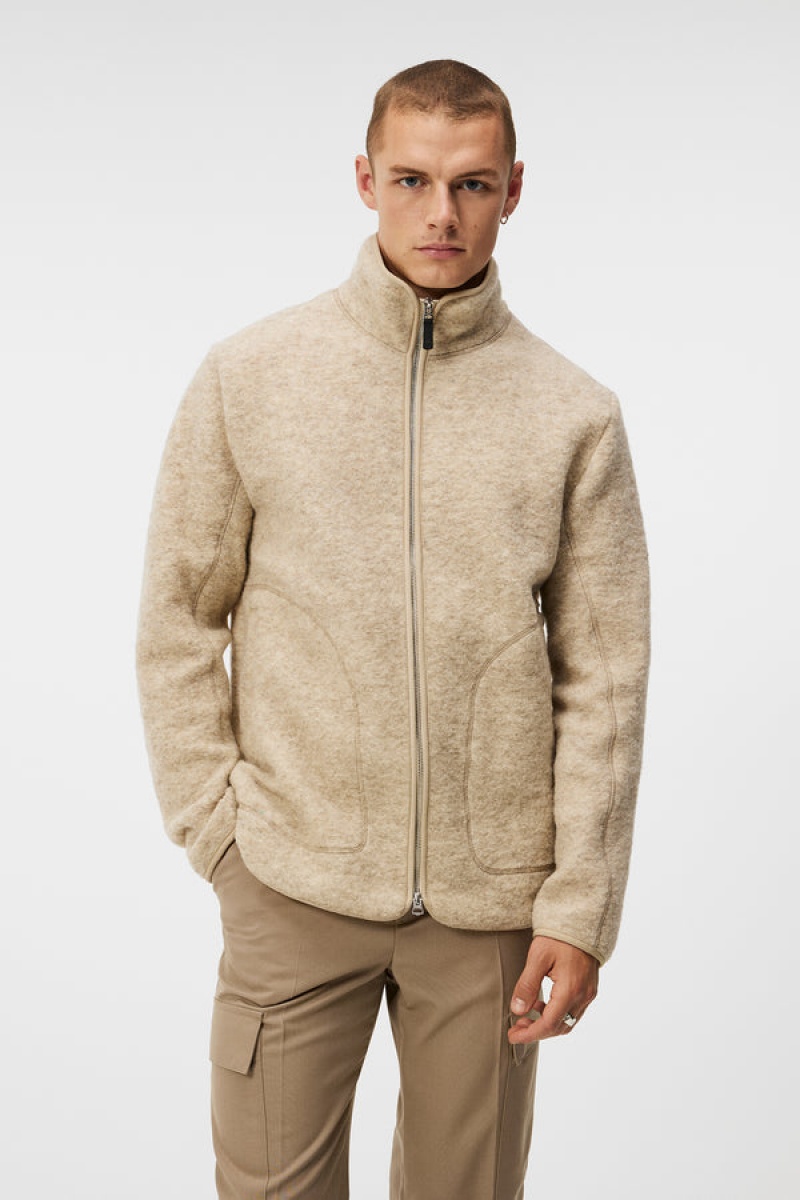 Oyster Gray Jlindeberg Dustin Wool Fleece Jacket | SN-JL574885