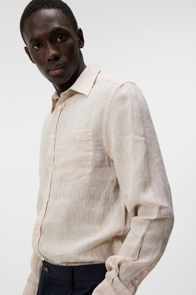 Safari Beige Jlindeberg Linen Melange Long Sleeve Slim Shirt | SN-JL574976