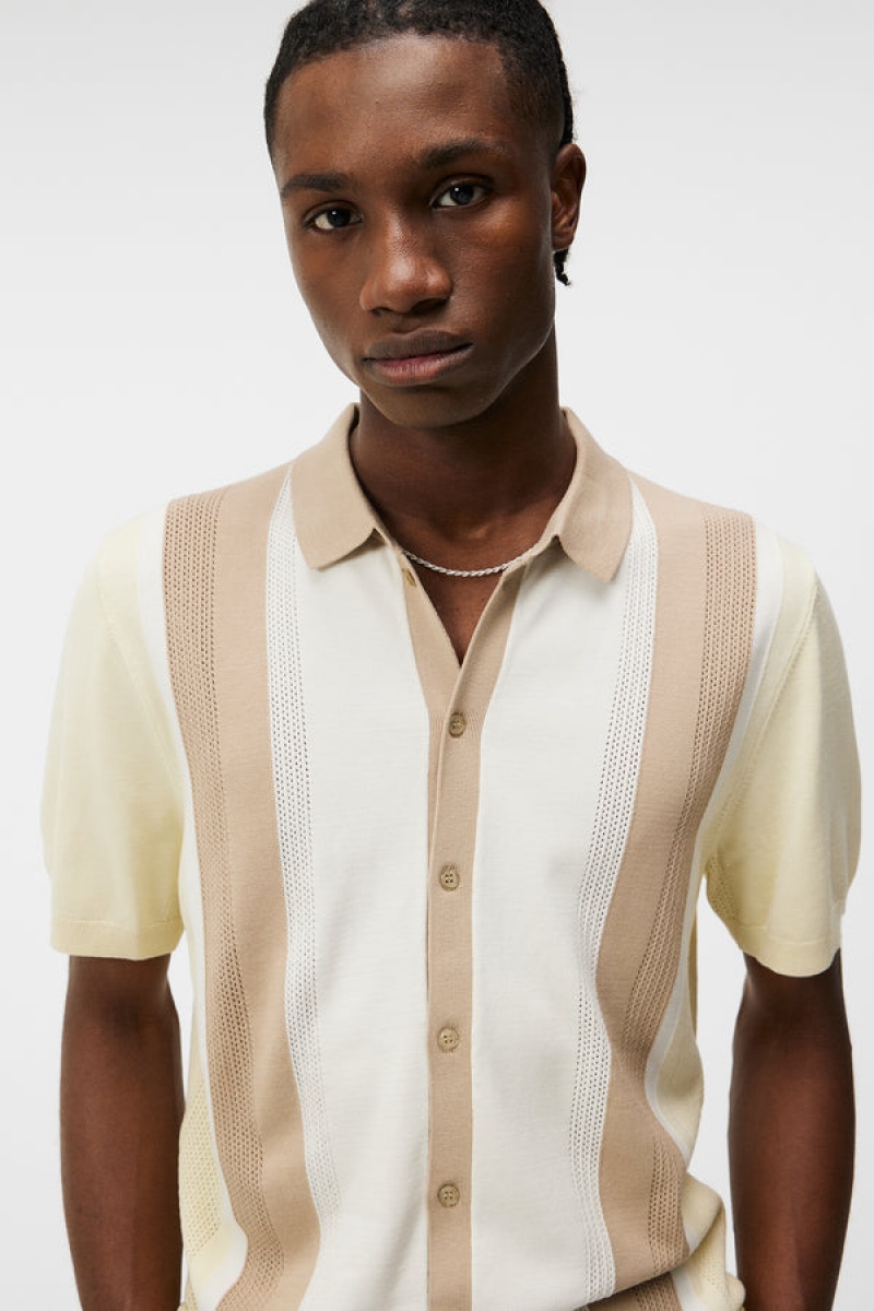 Safari Beige Jlindeberg Rey Striped Shirt | SN-JL574880