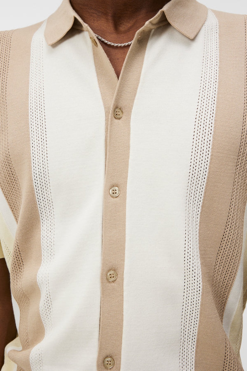 Safari Beige Jlindeberg Rey Striped Shirt | SN-JL574880