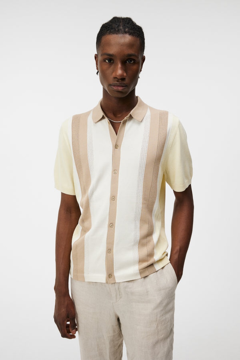 Safari Beige Jlindeberg Rey Striped Shirt | SN-JL574880