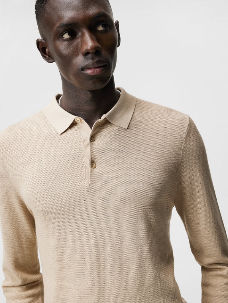 Safari Beige Jlindeberg Rowan Mesh Knit Polo | SN-JL574867