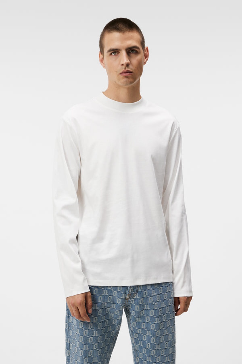 White Jlindeberg Ace Mock Neck Long Sleeve T-Shirt | SN-JL574842