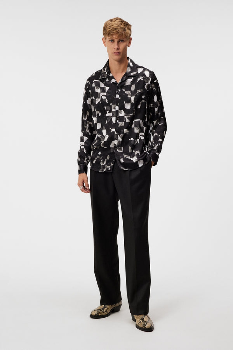 Winter Iris Black Jlindeberg PJ Silk Winter Iris Shirt | SN-JL575001