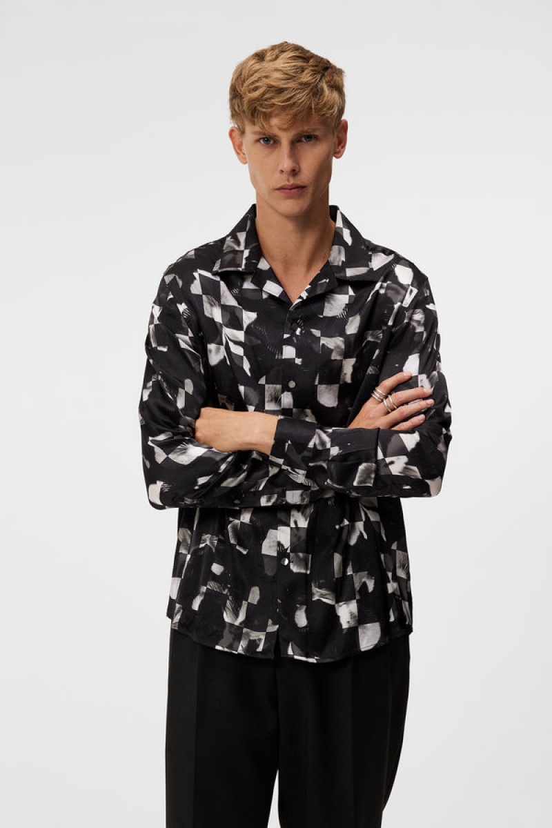 Winter Iris Black Jlindeberg PJ Silk Winter Iris Shirt | SN-JL575001